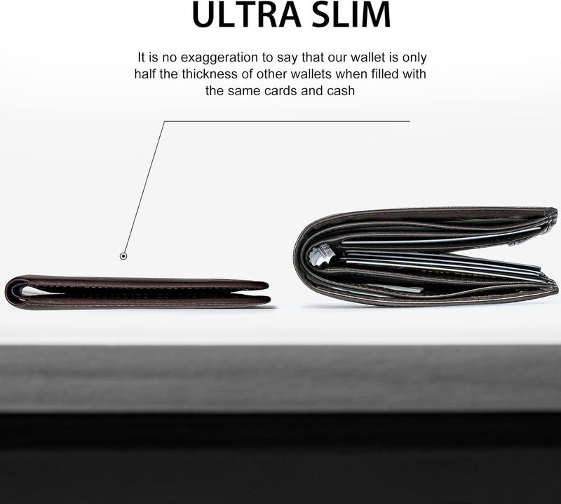 GSOIAX Mens Slim Wallet for Men Minimalist Genuine Leather Carbon Fiber Rfid Blocking Bifold Credit Card Holder With Gift Box (Leather Coffee) - Image 2
